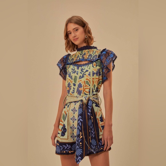 NWT FARM Rio Green Ocean Tapestry Belted Short 27 - Picture 9 of 13